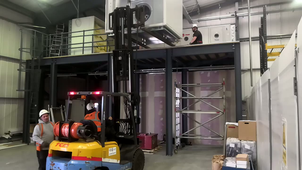 Air Handling Unit installation onto mezzanine at Lonza Livingston